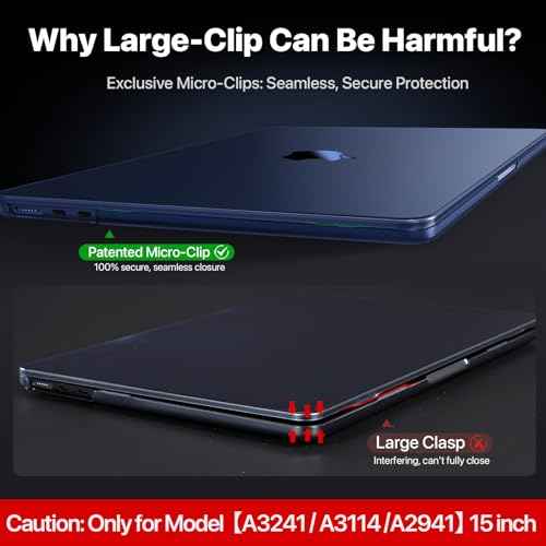 Compatible for MacBook Air 15 inch Case M4 2025 2024 2023 M3 M2 [100% Match Official Color] [Ultra Thin Armor] Protective Hard Shell Matte Cover for Laptop A3241 A3114 A2941 - Midnight Clear