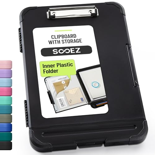 Black Reinforced Clipboard with Storage, Pen Holder & A4 Folder – Heavy Duty Office & Nursing Board 8.5x11