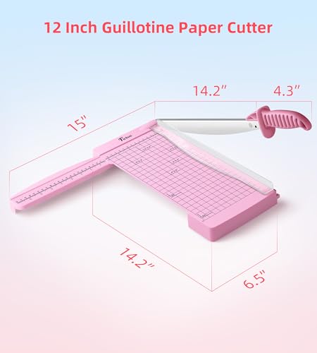 Firbon Pink 12-Inch Guillotine Paper Cutter with Hidden Ruler, Compact Trimmer