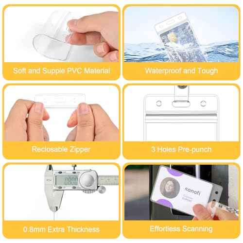Wrist Coil ID Badge Holder with Multitool Aluminum Carabiner Clip,Stretchable Spiral Wristband Key Ring,for Lanyard Outdoor Camping Cruise (Clear Vertical, PVC)