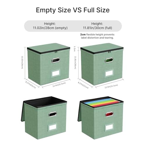 Oterri 2 Pack File Organizer Boxes with Lids, File Box with Mesh Pockets, Document Organizer Box for File Folders Letter Size, Zippers Filing Box for Home, Office, School (Green, Without Folders)