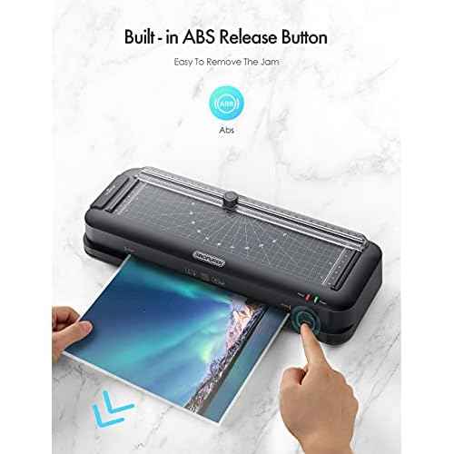 9-Inch Thermal Laminator Machine, 3-in-1 Laminator with Built-in Paper Trimmer, Hole Punch & Corner Rounder, 10 Laminating Pouches, Fast 3-Min Warm-Up, Jam-Free for Home, Office, School