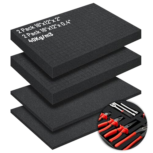 4Pcs Pick and Pluck Foam Sheets for Cases (2Pcs 16x12x2" + 2Pcs