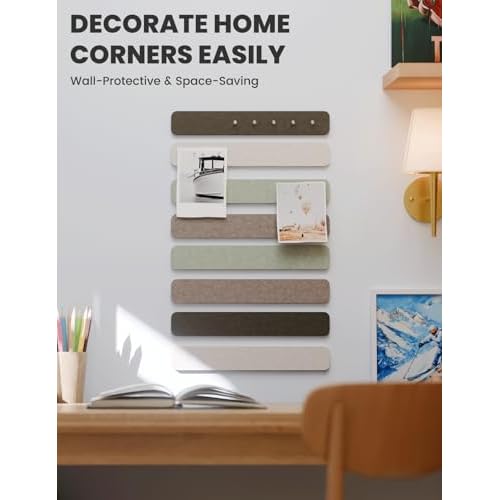 Cork Board Alternative Felt Strip Board 8-Pack 13"x2", Office Pin Board with 50 Push Pins, Adhesive Install for Bedroom Door & Home Office(Linen Dusk)