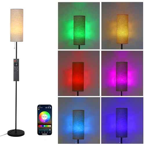 Floor Lamp for Living Room, Modern Standing Lamps with Lampshade, Minimalist Tall Lamp with Chain Switch for Living Room, LED Bulb Included (Beige Shade-RGB Bulb)