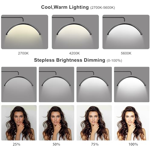 Half Moon Light - 22 inch LED Lash Lamp for Eyelash Extensions for Tattoo Artists, Nail Tech, Esthetician - Cool, Warm Lamp with Adjustable Brightness & Height (Black)