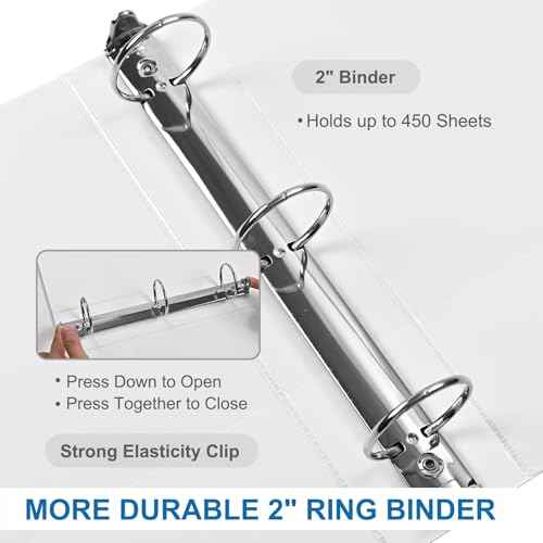 2 Inch 3-Ring Binder, 2" Round Ring Binder with 2 Inside Pockets, 6 Pack White Binders, Clear View Cover, Holds Up to 450 Sheets 8.5" x 11" Paper£¬Durable Binders for Office/Home/Back to School
