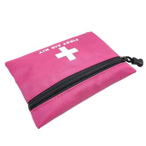 Red Emergency First Aid Bag - Small Empty Travel Rescue Pouch for First Responder Storage - Medicine Pocket for Car, Home, Office, Kitchen, Nurse, Sport, Outdoors (Pink 16x11cm)