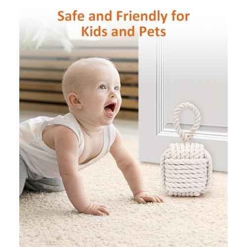 2Pack Decorative Door Stoppers - Cute Rope Knot Design, Heavy Duty Weighted Doorstop with Inside Mount for Home & School, Beige