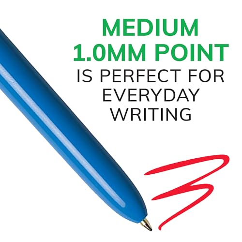 BIC 4-Color Retractable Ballpoint Pen Pack of 3 - Black, Blue, Red, Green Ink