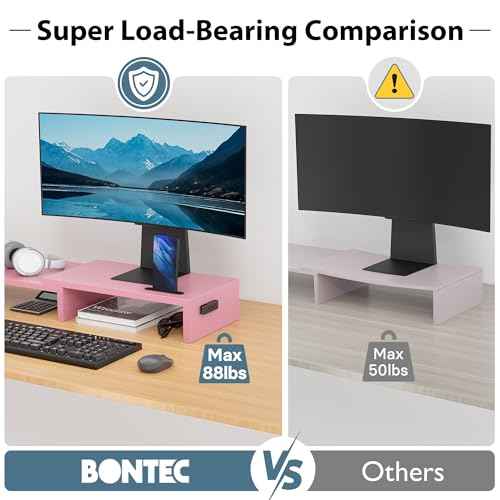 BONTEC Dual Monitor Stand Riser with Smartphone Holder, Adjustable Length & Swivel Angle, Ergonomic Wooden Desktop Organizer for PC Monitor, Laptop, Printer, Large Storage, White