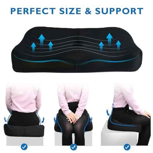 Seat Cushion - Memory Foam Cushion for Office Chairs, Car, Home & Wheelchair - Ergonomic Coccyx, Sciatica, Tailbone Pain Relief Pillow with Ventilated Design - Comfort Pad for Long Sitting
