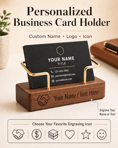 HJX Custom Square Walnut Business Card Holder with Engraving Desk Stand