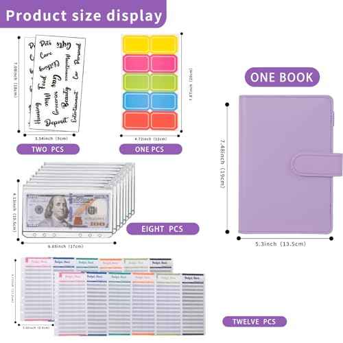 NICOOTHBudget Binder Cash Envelopes A6 Money Saving Binder with Zipper envelopes (Purple)