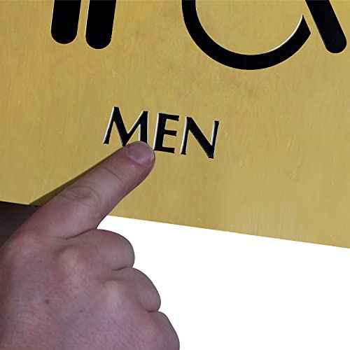 SmartSign 9 x 9 inch Mens Restroom Sign with Men/Handicap Accessible Wheelchair Pictograms, 40 mil Brass Metal, Engraved, Door/Wall Mount Bathroom Sign, Gold and Black