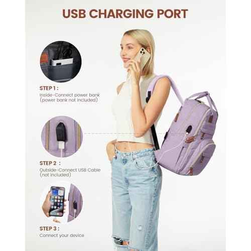 LOVEVOOK Laptop Backpack Purse for Women, Unisex Large Capacity 17 Inch Travel Anti-theft Bag, Work Business Computer Bags backpack, Casual Hiking Daypack with Lock, Light Purple
