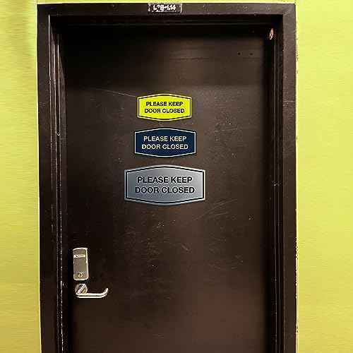 Signs ByLITA Fancy Please Keep Door Closed Sign - Security and Safety | Durable Material | Easy to Install (Brushed Silver) - Medium 5 Pack