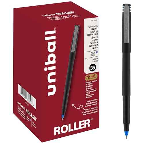 uniball Roller Rollerball Pens, Micro Point (0.5mm), Blue, 72 Pack