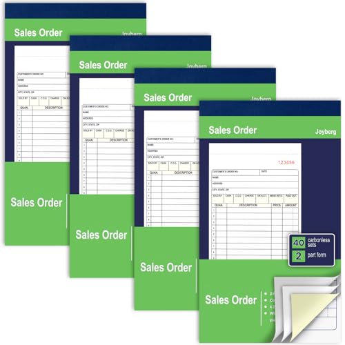 Joyberg 4-Pack Receipt Book with Carbon Copies 2-Part White & Yellow, 40 Sets/Book, 4.17 x 7.2 in