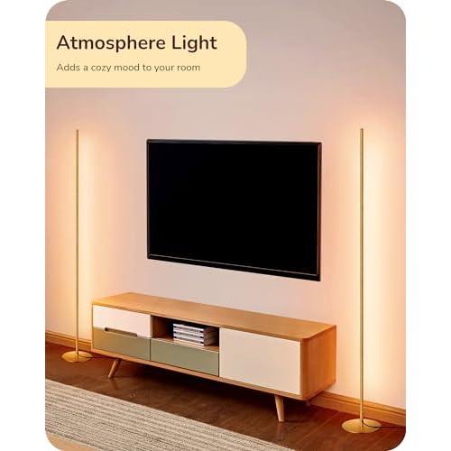 EDISHINE LED Corner Floor Lamp, Modern Slim Dimmable Light, Adjustable Height, 57.5" Minimalist Tall Lamp for Living Room, Bedroom, Office, 3000K Warm White Light (Gold)