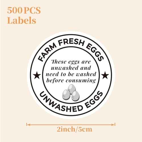 500 Pcs 2 inch Farm Fresh Eggs Carton Stickers Unwashed Eggs Labels for Self Adhesive Bulk Chicken Quail Egg Packaging Sign Decal
