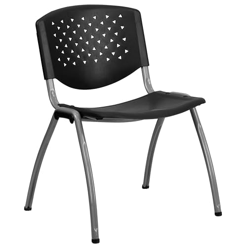 Flash Furniture Hercules Series Black Plastic Stack Chair 880 lb Capacity, Titanium Gray Frame, Set of 1