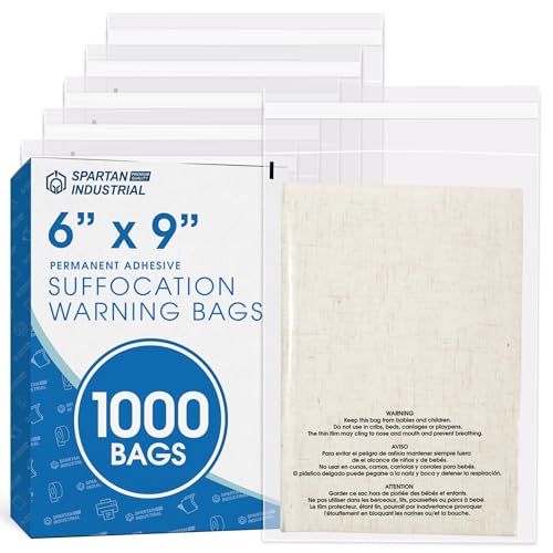 6 x 9 Self Seal Clear Poly Bags 1000 Count with Suffocation Warning - Spartan Industrial