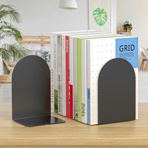 ALOTCHE 1 Pair Black Metal Round Bookends – Heavy Duty Bookends for Shelves & Desk, Anti-Slip Home Office Decor