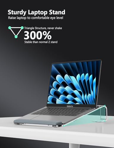JCZT Clear Acrylic Laptop Stand with Wrist Rest, Adjustable Desk Riser