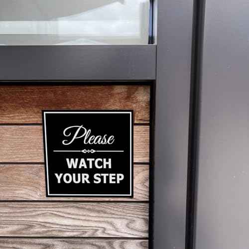 Signs ByLITA Square Classy Please Watch Your Step Sign | Safety Sign with Easy Installation (Black/Silver) - Medium 5 Pack