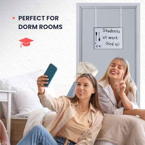 Over The Door Whiteboard - Dry Erase Board for Door with Adjustable 4 Heights - Horizontal & Vertical Installation White Board - Office White Board with Eraser, Magnet, 2 Markers & 2 Hooks