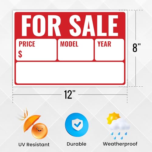 Venicor 2-Pack Car Sale Signs 12x8 Inches Waterproof Polystyrene - Model Year 12x8