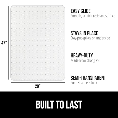 GORILLA GRIP Slip Resistant Office Chair Mat for Carpet Floors, Smooth Glide Under Desk Carpeted Floor Protector, Heavy Duty Plastic Computer Mats for Rolling Work and Gaming Chairs 29x47, Clear