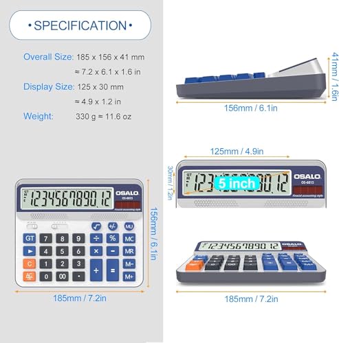 Pendancy Extra Large 5-Inch LCD Desktop Calculator OS-6815 - 12 Digit Office & Home Business