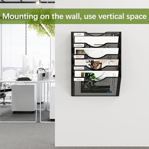 EasyPAG Black 5-Tier Wall File Organizer, No Assembly Metal Mesh Office & Home Storage
