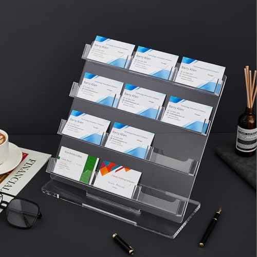 2 Pack Business Card Holder for Desk 12 Slots Freestanding Clear Acrylic Business Card Holder Display Stand Multiple Organizer for Office Meeting Exhibition Home