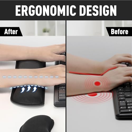 Gimars Black 3-Piece Gel Memory Foam Keyboard, Mouse & Coaster Set - Ergonomic Wrist Support for Office & Gaming