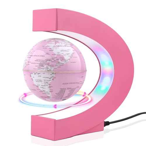 Multi-color Changing Self-rotating Magnetic Levitating Globe, Desktop Decorative Globe, Great Gifts for Ladies, Mothers, Wives, Girlfriends, Girls (Pink)