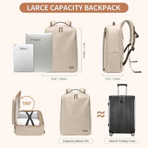 Stylish Laptop Backpack for Women Airline Approved Perfect for Work College and Travel Multi-Functional Casual Daypack Fits 17.3 Inch Notebook (Apricot)