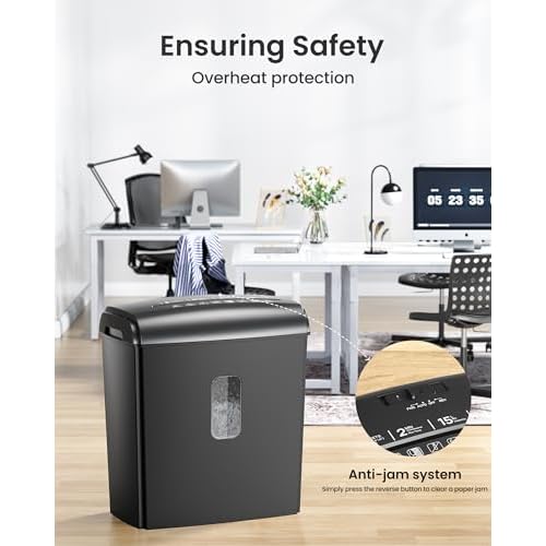 8-Sheet Micro Cut Paper Shredder P-4 High Security for Home Office Use with Handle, Shreds Credit Card/Staple 4 Gallons(Black) Visual Window Wastebasket
