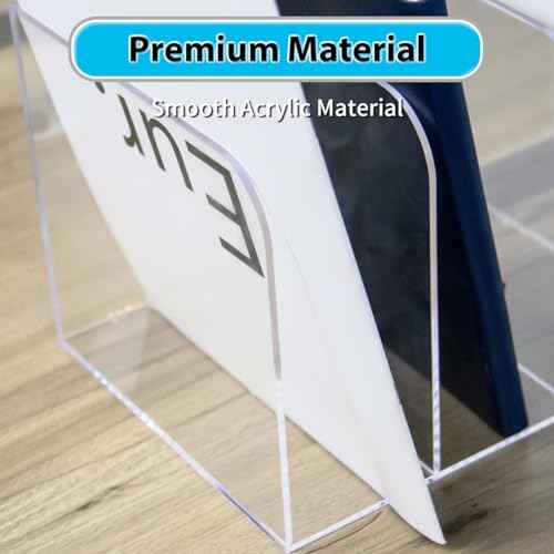 Acrylic Magazine File Holder, Vertical Desk Organizer File Sorter with 4 Compartments, Clear Mail Organizer Office Organization Storage Bins Holding for Magazine, Binder, Books