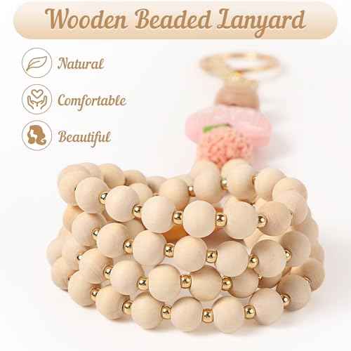 Teacher Gifts Lanyard with ID Holder Cute Wooden Beaded Lanyards for ID Card Badges Holder Boho Tassel Key Ring for Women
