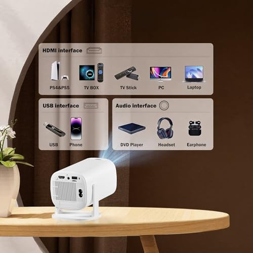 Mini Projector with Wifi and Bluetooth, Build-in Android 14, Portable Projector Outdoor&Ceiling Use, Auto Keystonet&270¡ÆRotatable, 200 Ansi, 4k Home Thearter Movie Projector for HDMI USB