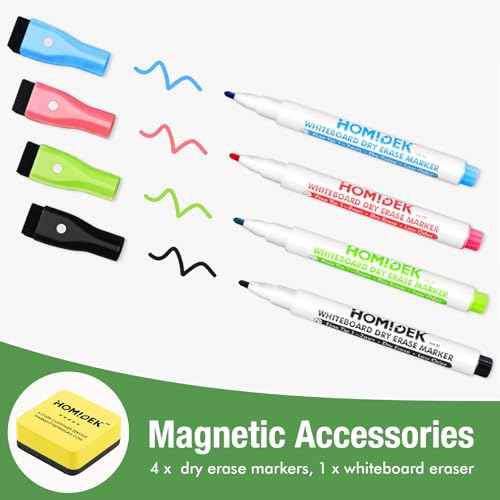 HOMiDEK Magnetic Dry Erase Board: Small Fridge Whiteboard, Flexible Refrigerator Magnet White Board, Blank Writing Note Sheet with Dishwasher Magnet Clean Dirty Sign, 4 Markers & Eraser - 12 x 8
