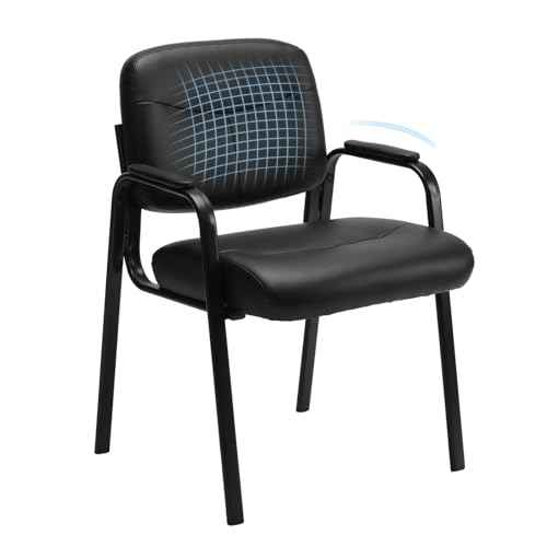 Sweetcrispy Leather Waiting Room Chair, Comfy Guest Chairs with Padded Arms for Reception Conference Side Office Desk Home, Inky
