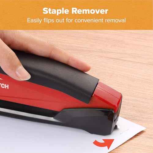 Bostitch Office Executive 3 in 1 Stapler, Includes 210 Staples and Integrated Staple Remover, One Finger Stapling, No Effort, 20 Sheet Capacity, Spring Powered Stapler, Red