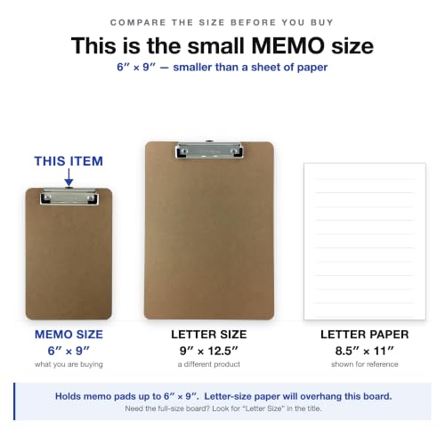 Small 6x9 Clipboard with Low Profile Clip - Hardboard Memo Clipboard (1 Pack)