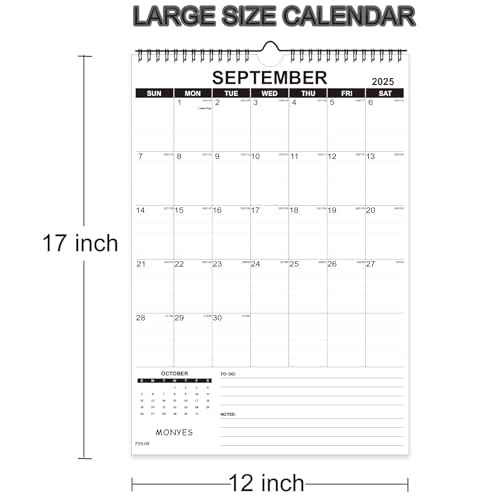 2025-2026 Wall Calendar, 17" x 12" Academic Calendar, Monthly Calendar with Wire Binding & Hanging Hook, Large Wall Calendar, Desk Calendar
