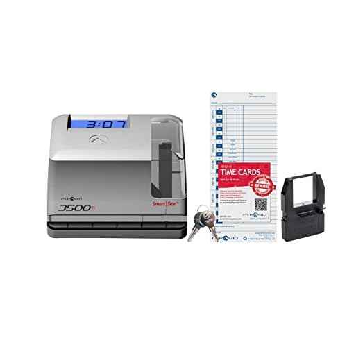 Pyramid Time Systems - Employment Time Clock & Document Stamp [3500ss] with Smart site Alignment, Kit Includes: Punch Time Clock, 25 Time Cards, 1 Ribbon & 2 Security Keys, 3500 Replacement