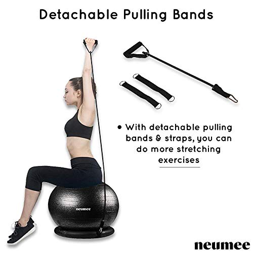 NEUMEE 65cm Yoga Ball Chair with 2 Resistance Bands - Grey, Stability Base, Posture & Core